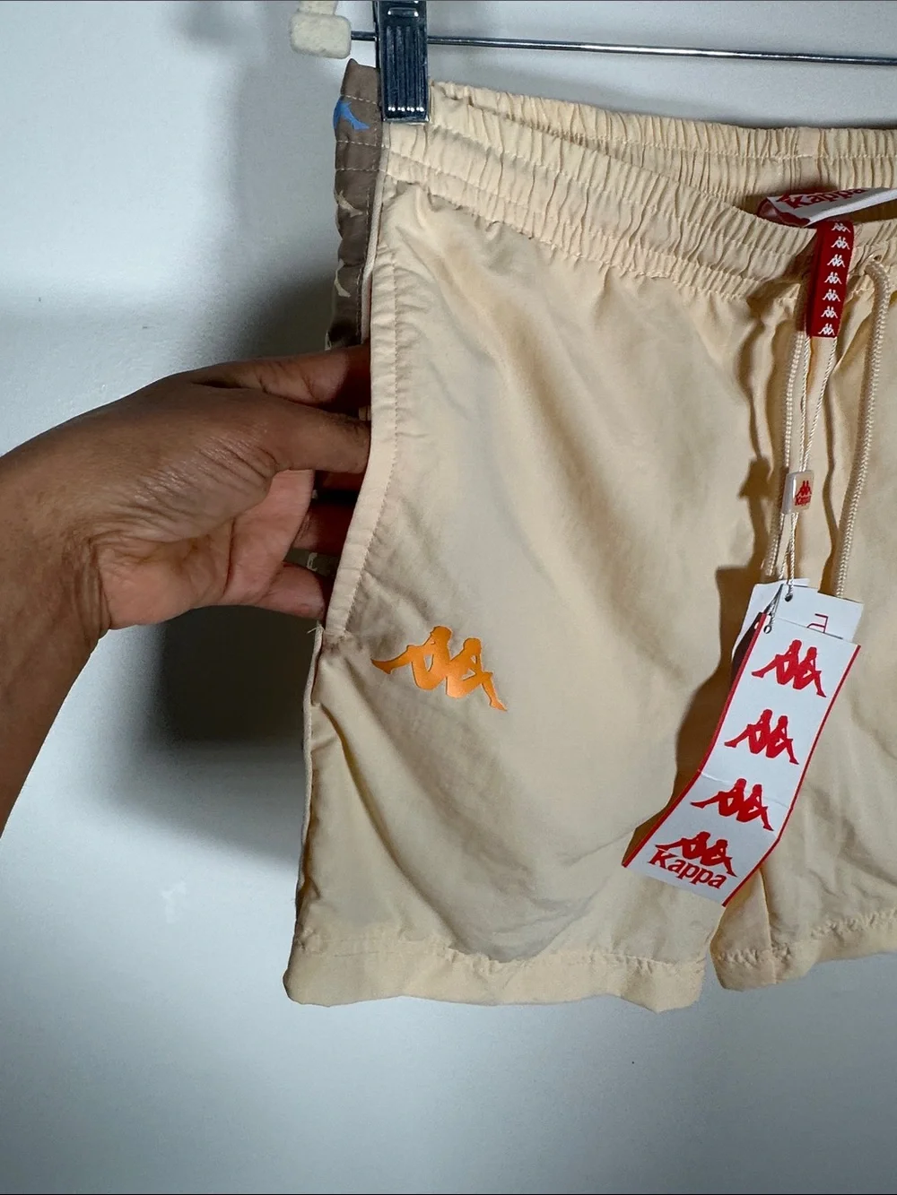 Kappa Mens Swim Shorts M Beige Logo Lightweight Drawstring Summer Beach NWT